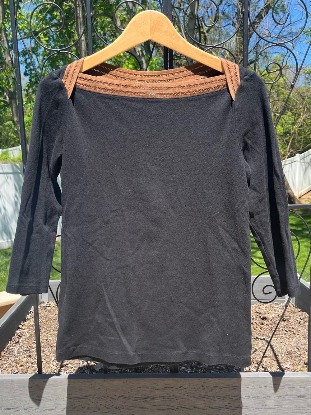 Lauren Ralph Lauren Women’s Black 3/4 Sleeve Cotton Faux Suede Boatneck Top Sz M